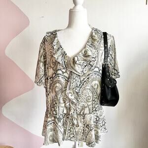 Paisley Ruffle Top, Boho, Y2K, Indie Sleaze,‎ Vintage, 70s, Festival, Hippie, XL